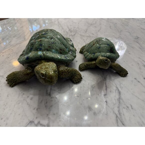 Vintage Scioto Hand Painted Ceramic Turtles Unique Lot of 2 Mother & Baby Turtle - Picture 4 of 15